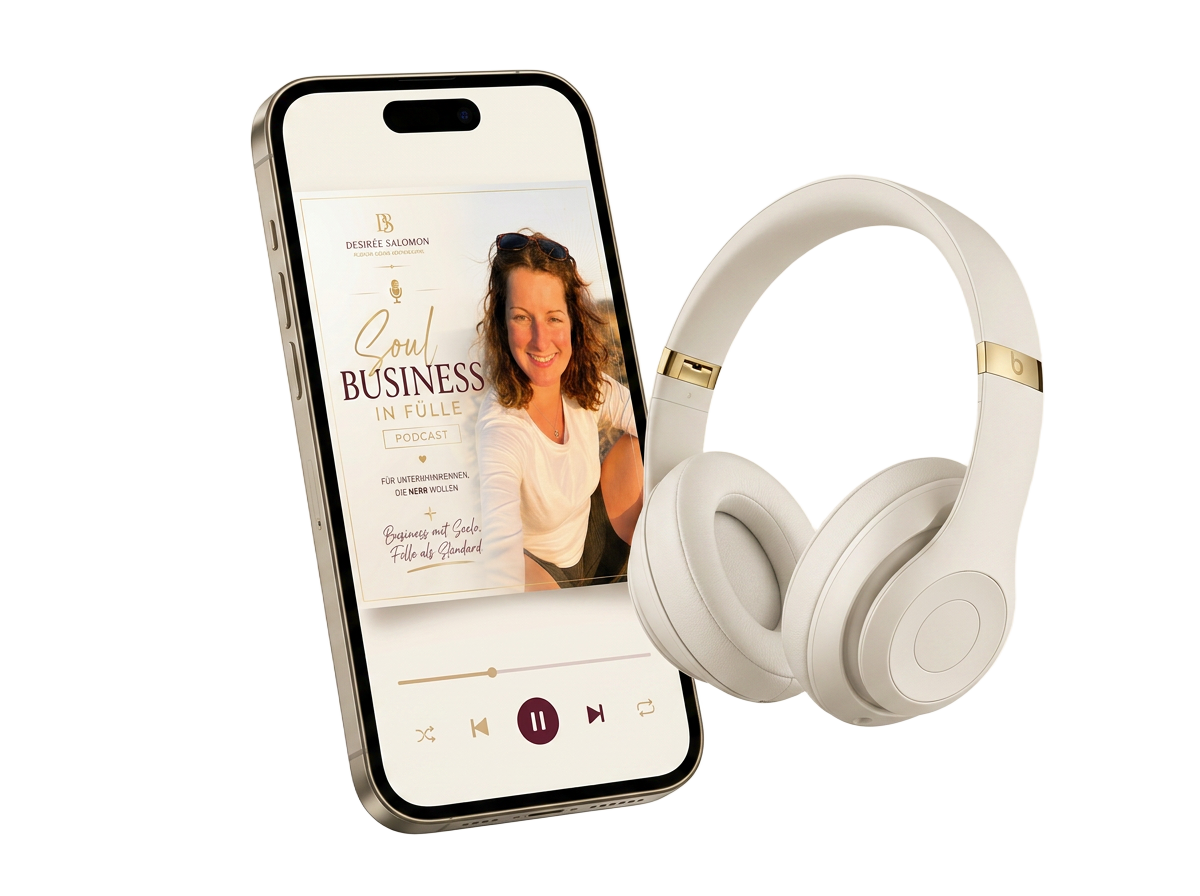 Soul Business in Fülle Podcast — auf dem iPhone mit weißen Kopfhörern
